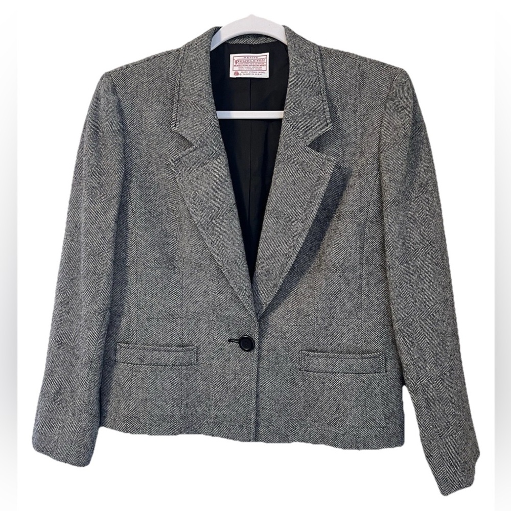 Pendleton Petite Blazer Women’s M Virgin Wool Herringbone One Button vintage